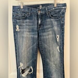7 For All Mankind Dark Blue Distressed Jeans